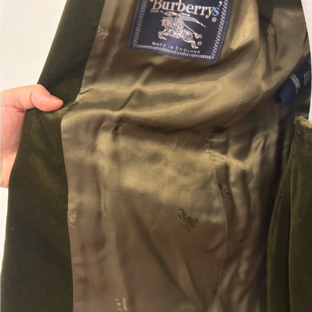 Burberry 1990’s RARE Green/Brown Velvet Blazer Classic Suit Jacket Set - Picture 4 of 12
